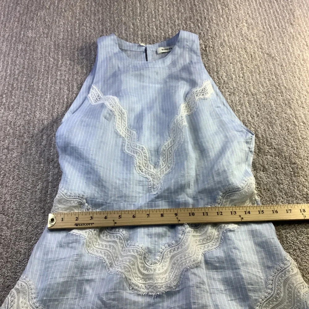 Sandro Nathalie Blue White Pinstripe Linen Lace Midi Dress Size 40 NWT - Picture 15 of 16